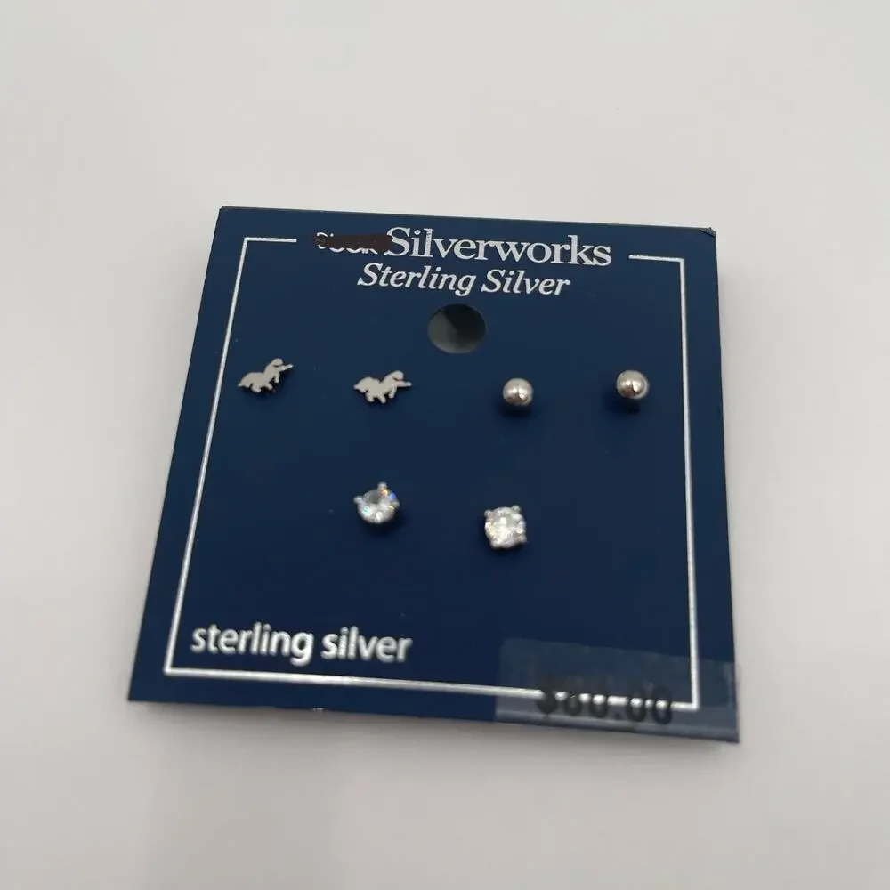 BELK Silverworks Sterling Silver Stud Earrings Set of 3 NWT Mini Stackable Studs